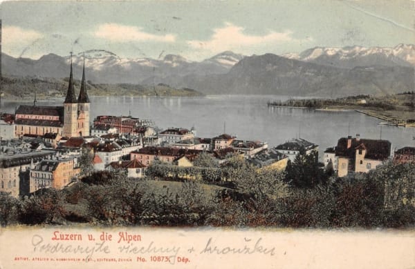 Luzern, Hofkirche und die Alpen