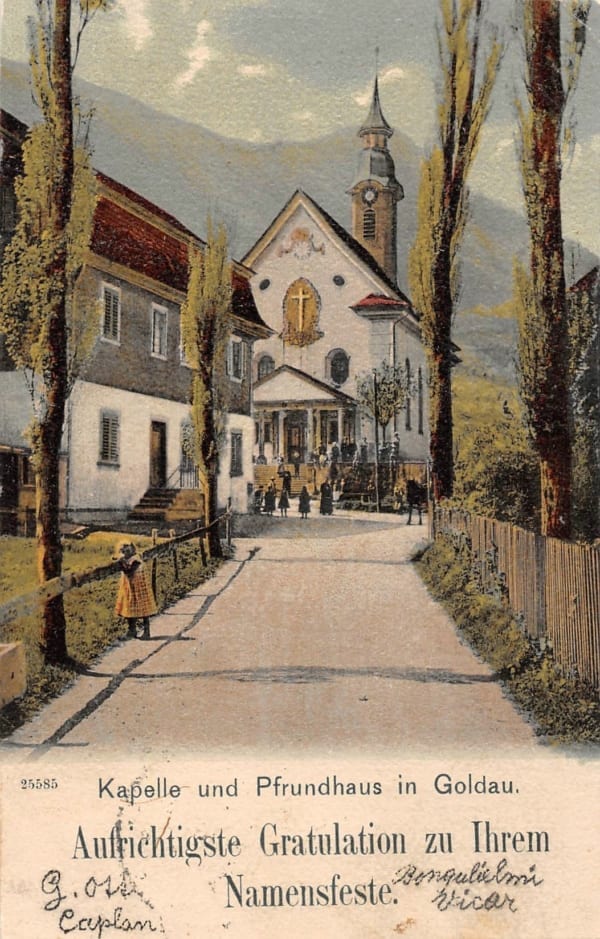 Goldau, Kapelle und Pfrundhaus, belebt