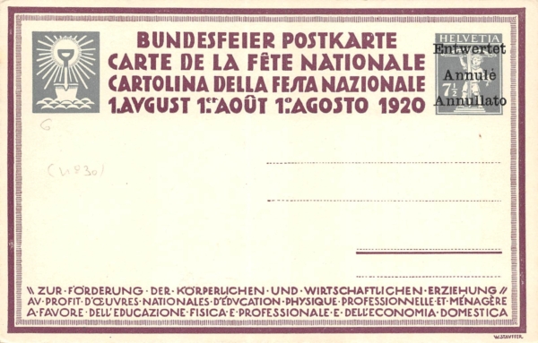 Bundesfeierkarte Nr.29, Entwertet, Kat. 90.- – Bild 2