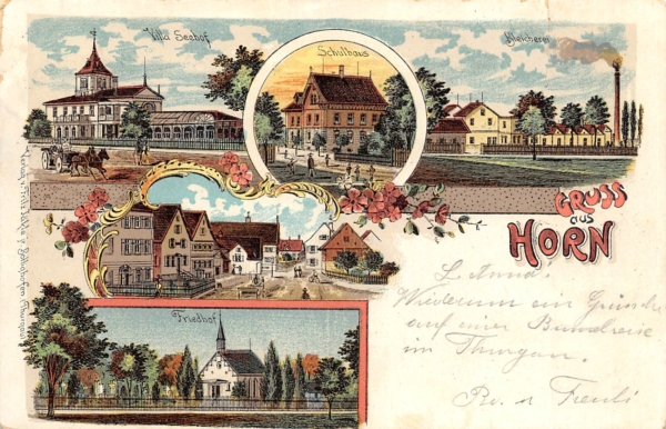 Horn TG, Schulhaus, Friedhof, Bleicherei, Litho