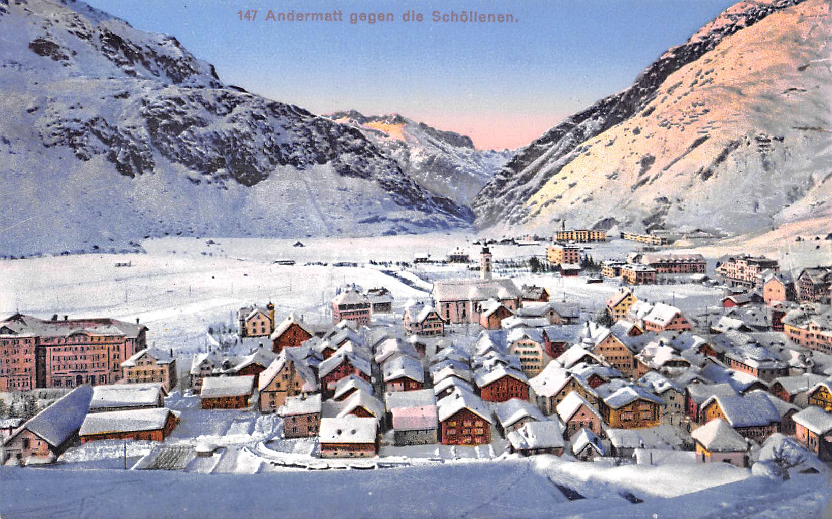Andermatt im Winter gegen die Schöllenen