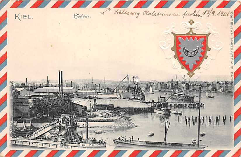 Kiel, Hafen, Prägedruckkarte