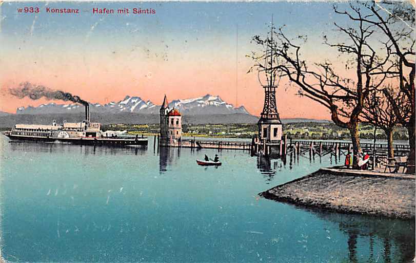Konstanz, Hafen mit Säntis, Dampfschiff