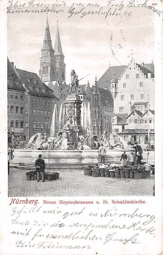 Nürnberg, Neuer Neptunbrunnen, St.Sebalduskirche