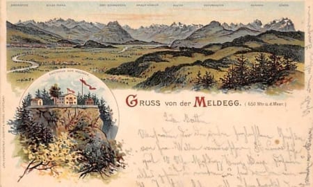 Walzenhausen, Gruss von der Meldegg, Lithokarte