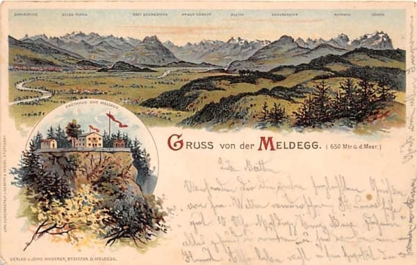 Walzenhausen, Gruss von der Meldegg, Lithokarte