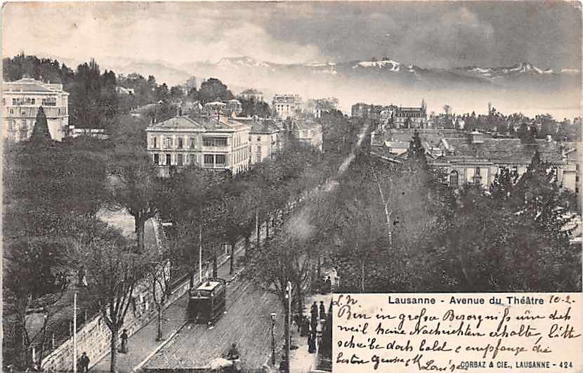 Lausanne, Avenue du Theatre, Tram, belebt