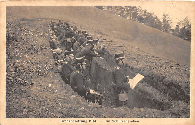 Grenzbesetzung 1914, im Schützengraben