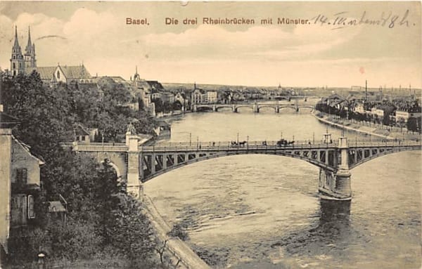 Basel, die drei Rheinbrücken mit Münster