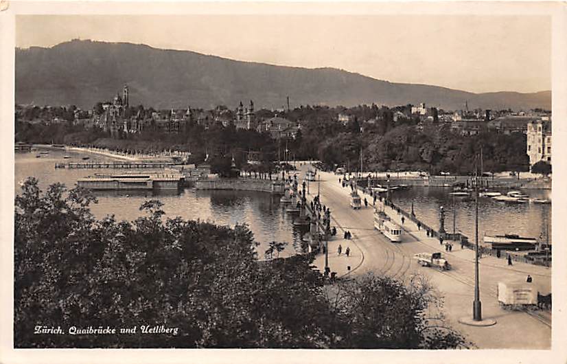 Zürich, Quaibrücke, Tram, Lastwagen, Kutsche