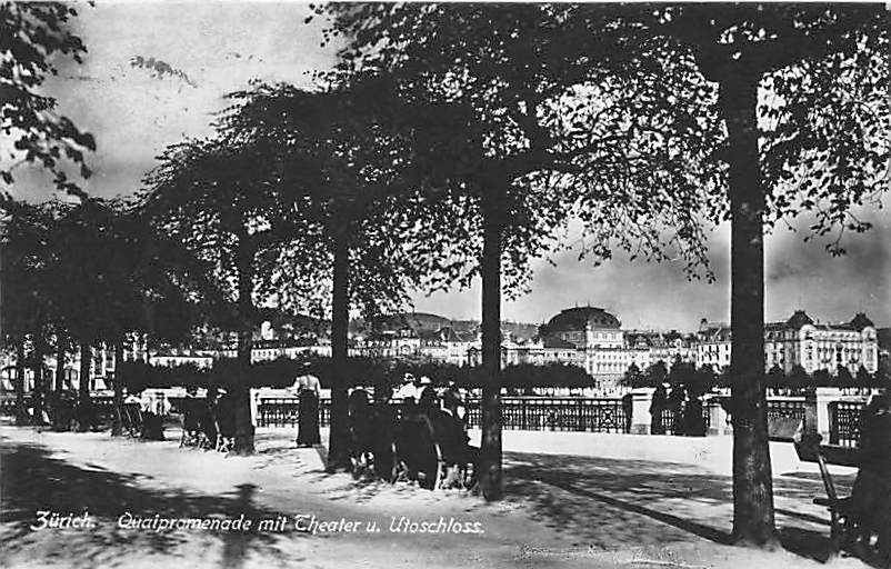 Zürich, Quaipromenade mit Theater und Utoschloss