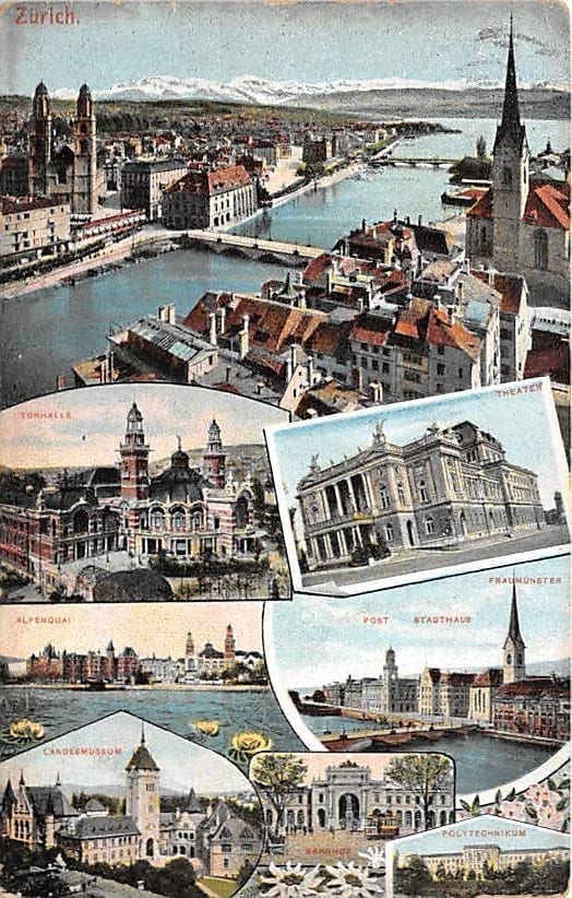 Zürich, Mehrbildkarte, Tonhalle, Theater, Polytechnikum