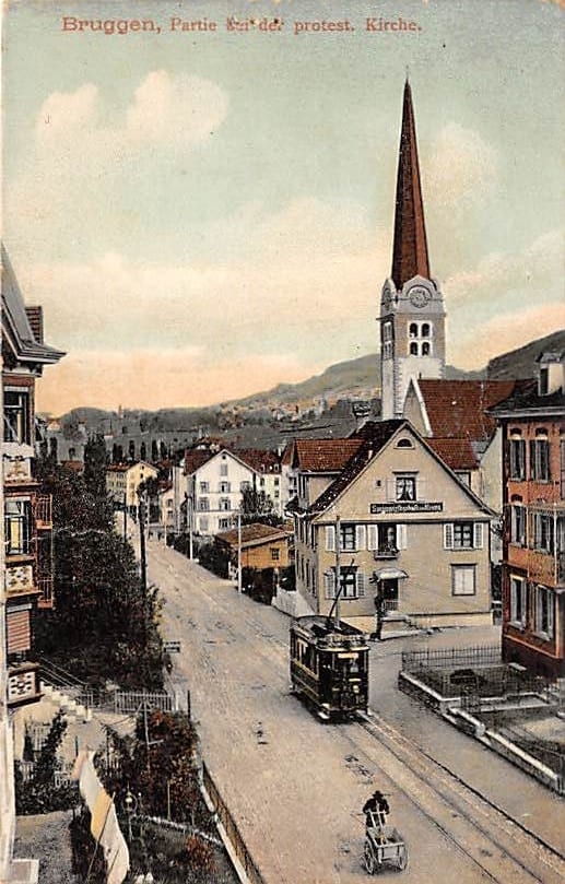 Bruggen, protest. Kirche,  Strassenbahn