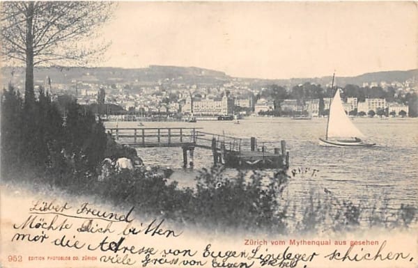Zürich, vom Mythenquai aus gesehen, Segelschiff