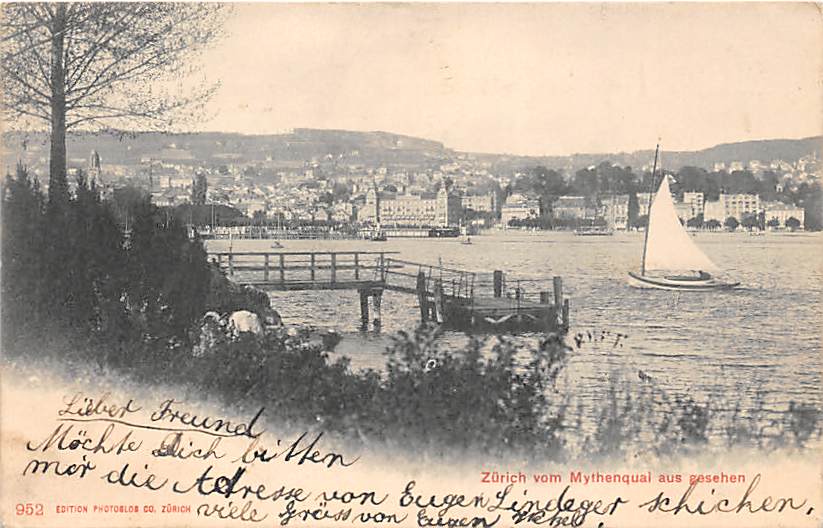 Zürich, vom Mythenquai aus gesehen, Segelschiff