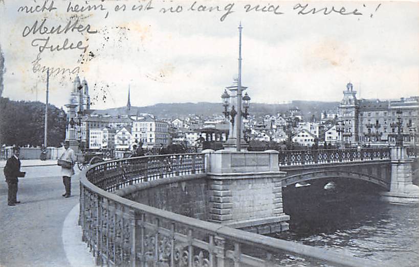 Zürich, Quaibrücke, Bellevue und Grossmünster