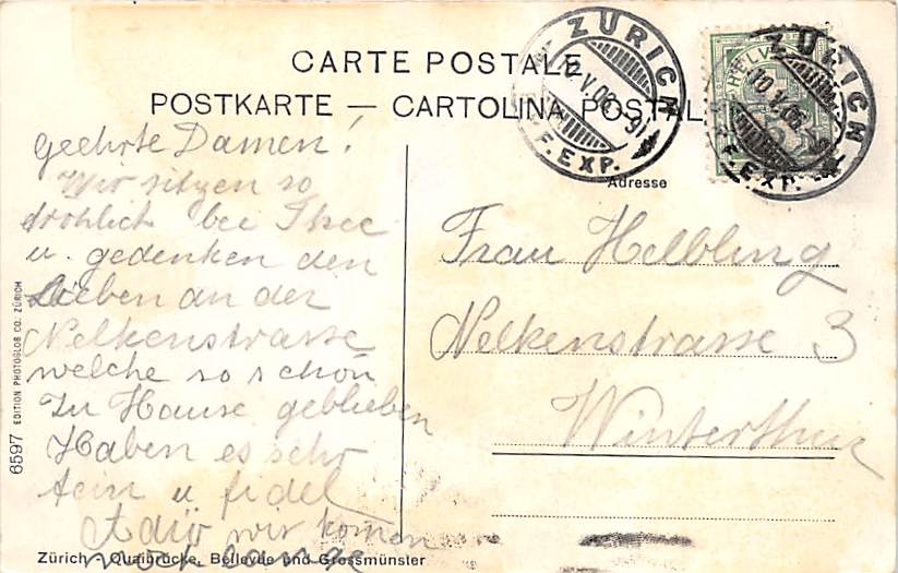 Zürich, Quaibrücke, Bellevue und Grossmünster