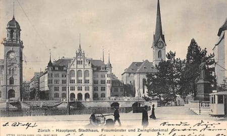 Zürich, Hauptpost, Stadthaus, Zwinglidenkmal