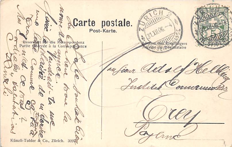 Zürich, Glückliches Neujahr, Rahmenkarte