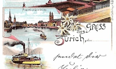 Zürich, vom Stadthaus, Quaibrücke, Lithokarte