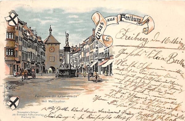 Freiburg, Partie aus der Kaiserstrasse, Lithokarte