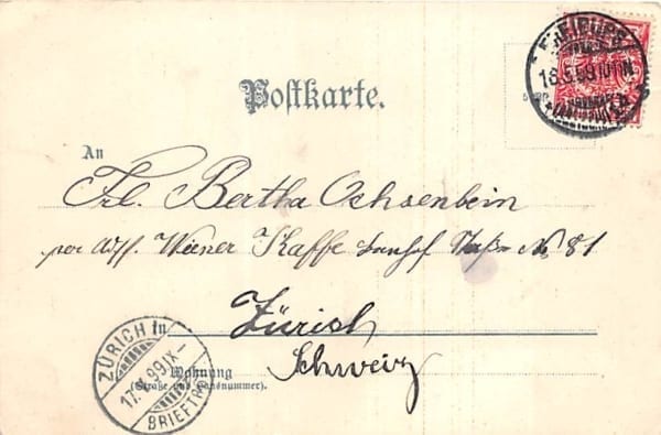 Freiburg, Partie aus der Kaiserstrasse, Lithokarte