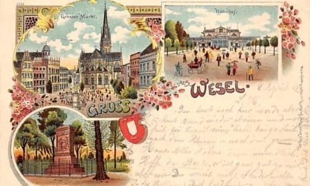 Wesel, Bahnhof, grosser Markt, Litho