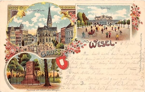 Wesel, Bahnhof, grosser Markt, Litho