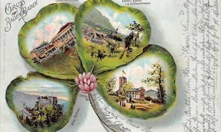 Baden-Baden, Kleeblatt, Ruine Yburg, Litho