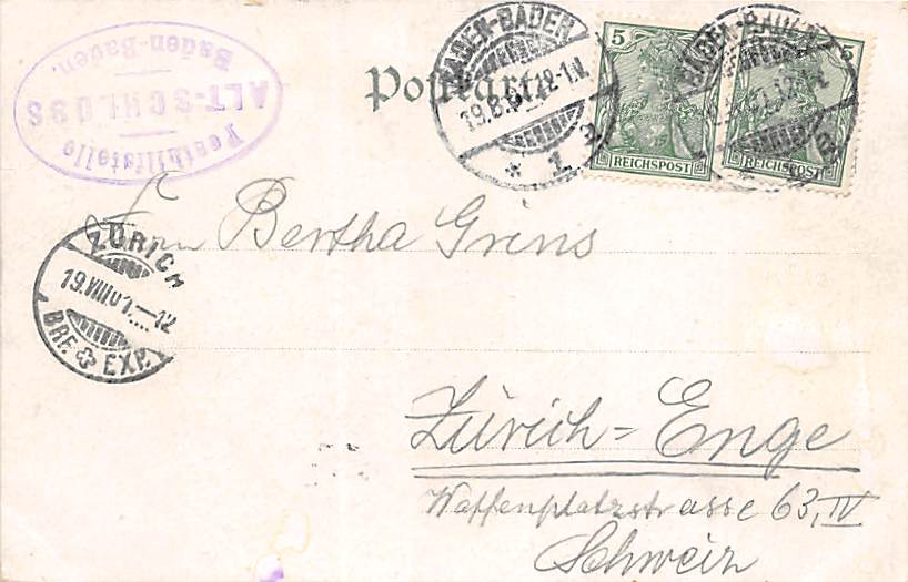 Baden-Baden, Kleeblatt, Ruine Yburg, Litho