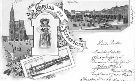 Strassburg, Bahn- und Schiffbrücke, Litho
