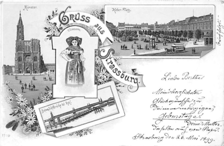Strassburg, Bahn- und Schiffbrücke, Litho