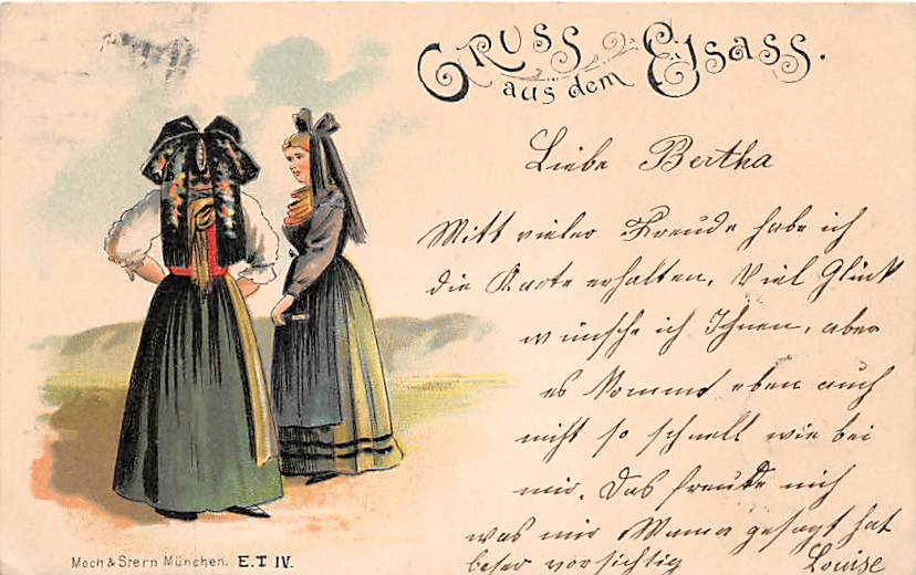 Elsass, Gruss aus dem Elsass, Frauen in Tracht
