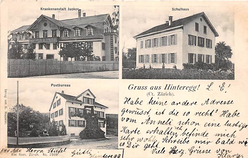 Hinteregg, Schuhlaus, Postbureau, Krankenanstalt Jucker