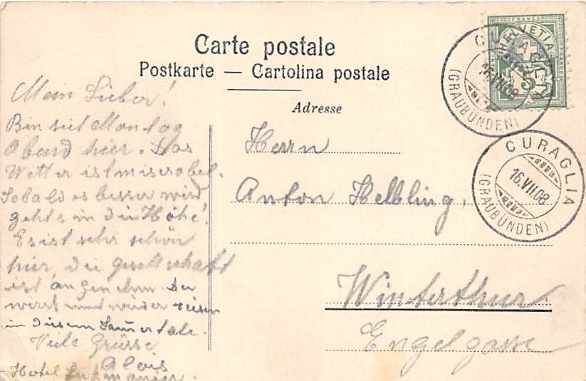 Curaglia, Dorfpartie mit Piz Muraum