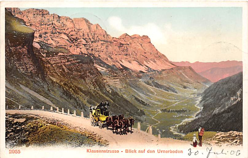 Klausenstrasse, Blick auf Urnerboden, Kutsche