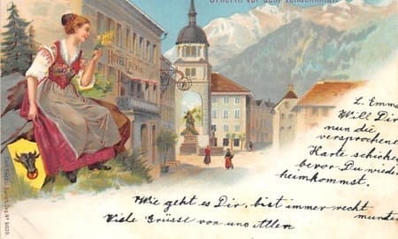 Altdorf, Urnerin vor dem Telldenkmal