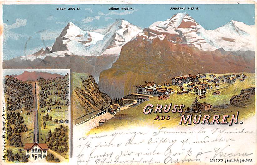 Mürren, Gruss aus Mürren, Lithokarte