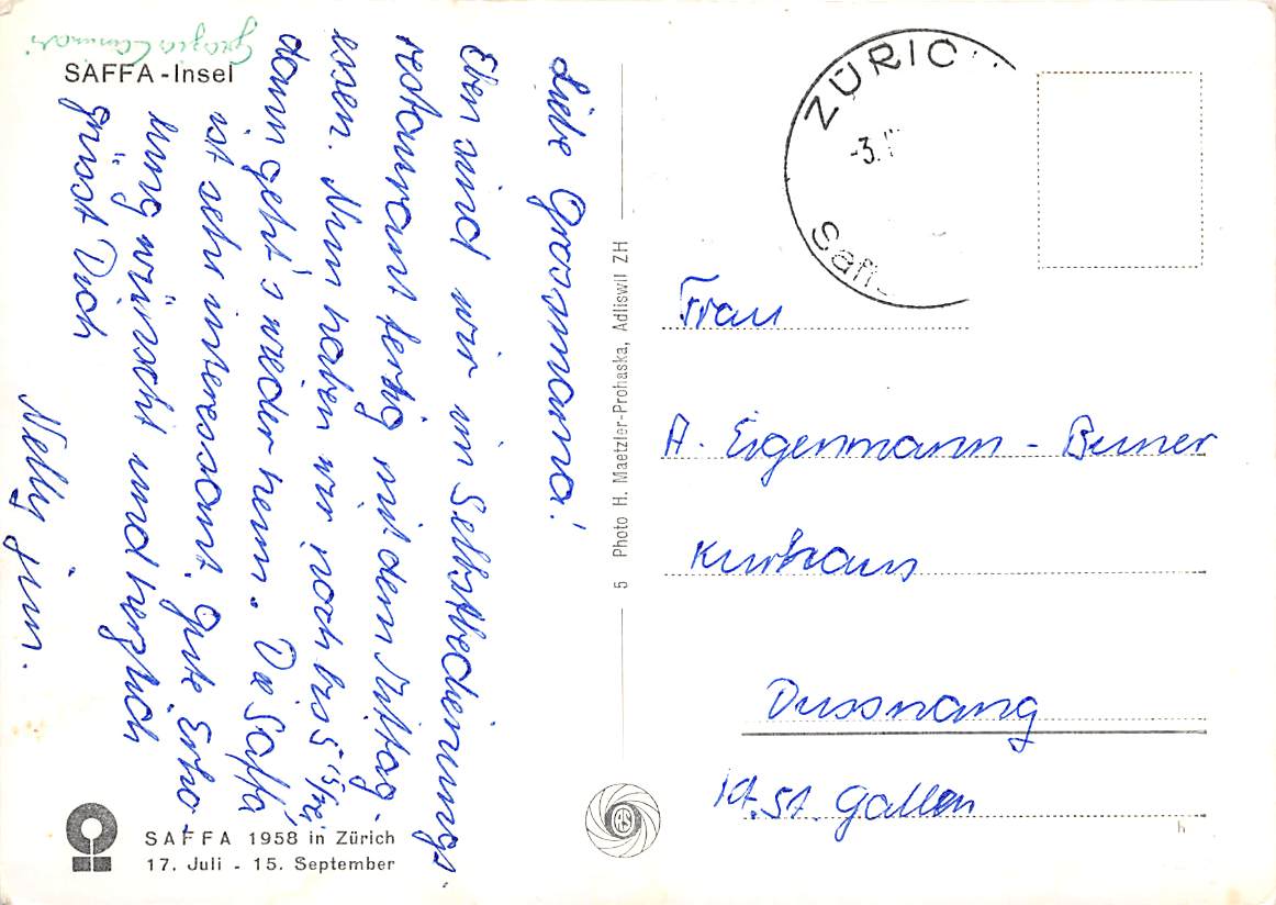 Saffa Insel, Saffa 1958 in Zürich