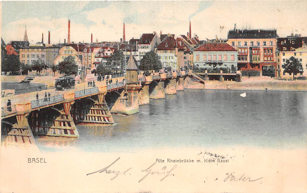 Basel, Alte Rheinbrücke mit Kleinbasel