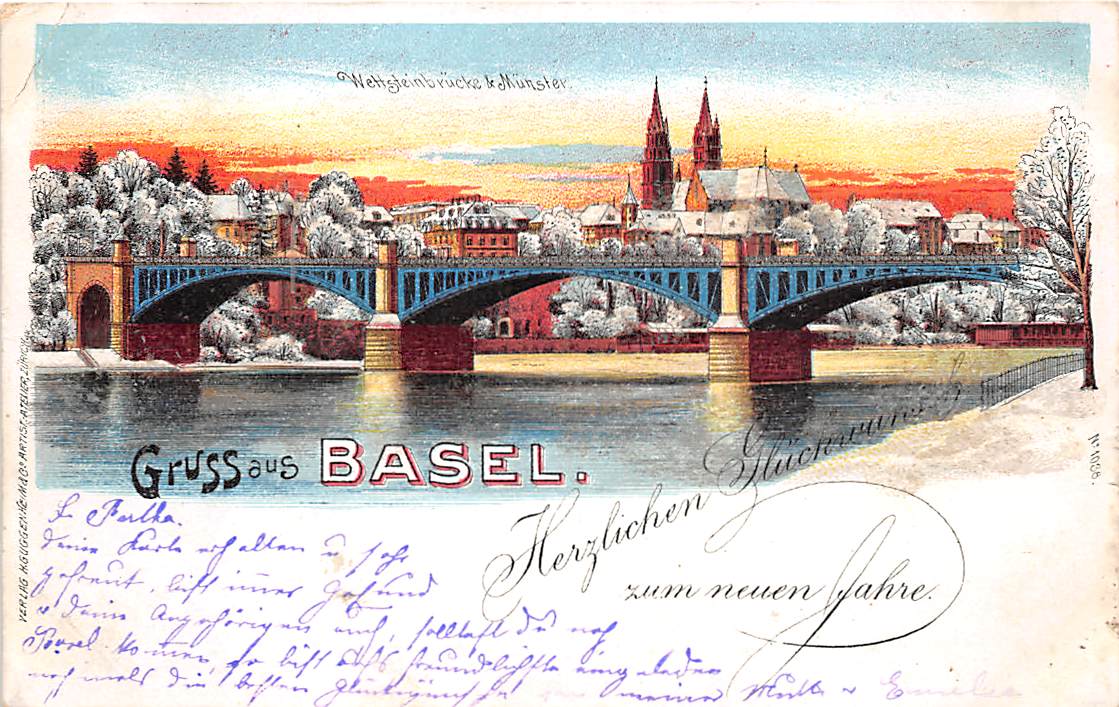Basel, Wettsteinbrücke, Lithokarte