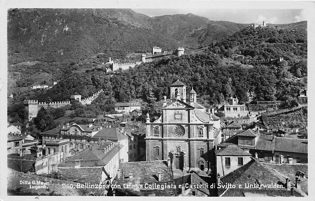 Bellinzona, con Chiesa Collegiata e Castelli di Svitto