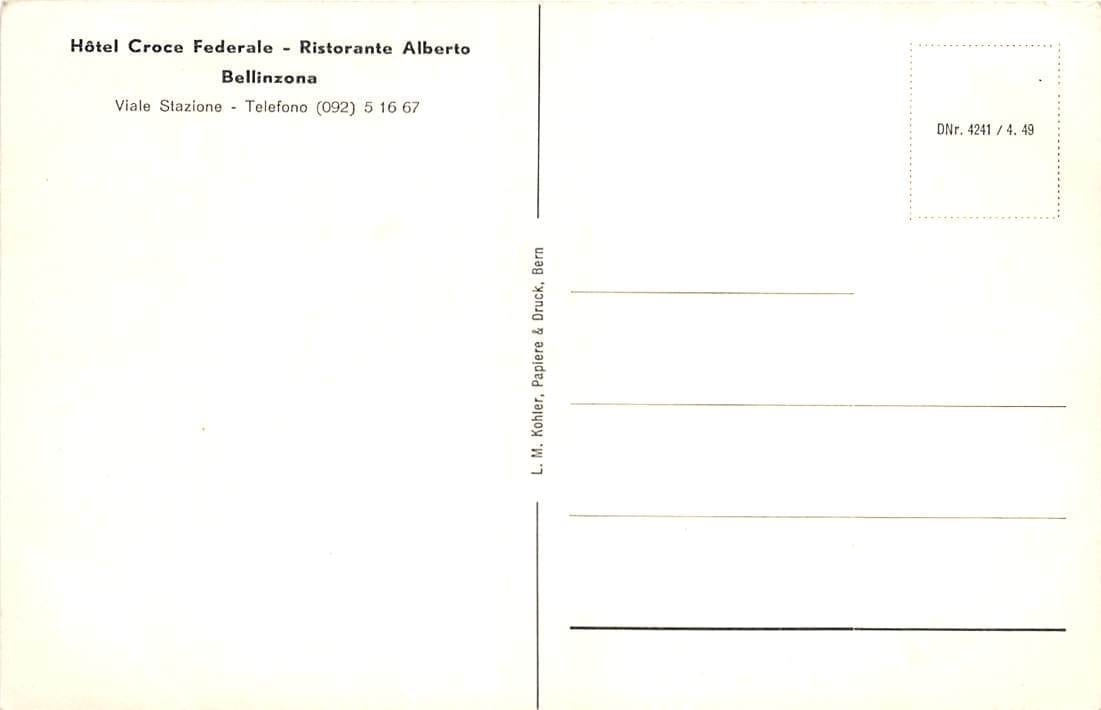 Bellinzona, Hotel Croce Federale, Ristorante Alberto