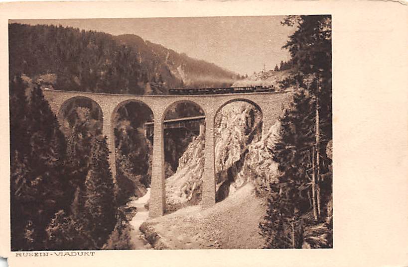 Rusein Viadukt, Aufdruck Rückseite "Rhatische Bahn "