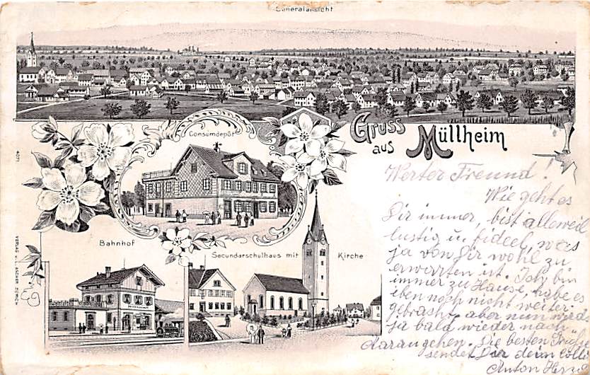Müllheim, Bahnhof, Consumdepot, Lithokarte