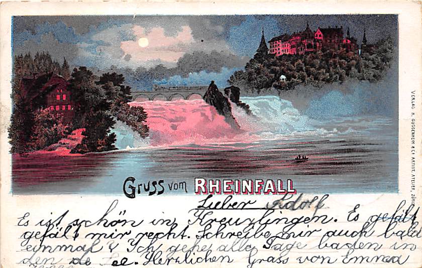Rheinfall, Gruss vom Rheinfall, bei Mondschein