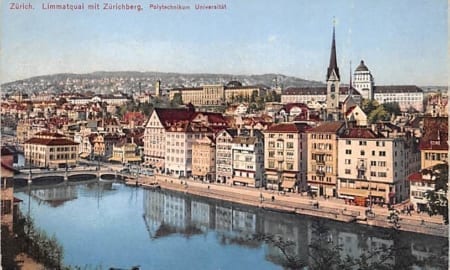 Zürich, Limmatquai mit Zürichberg