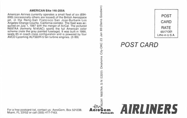 BAe 146-200, American Airlines