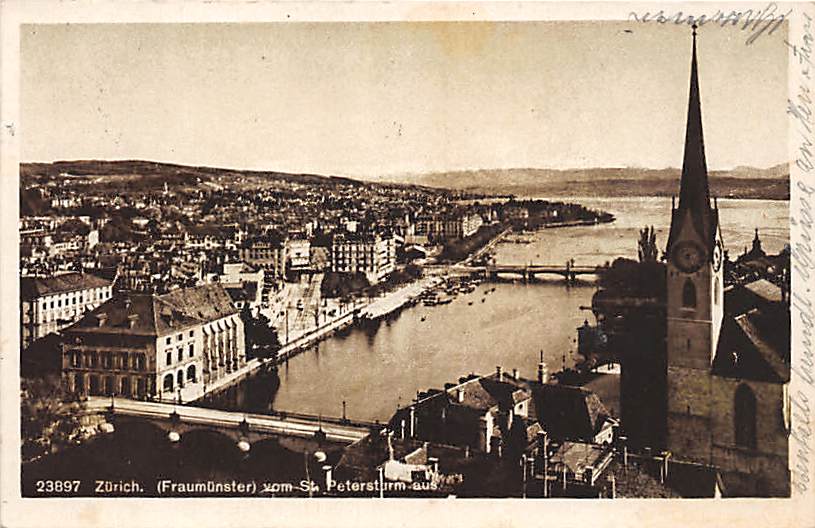 Zürich, Fraumünster vom St.Petersturm aus