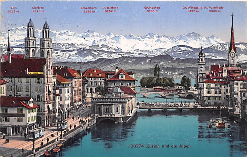 Zürich, und die Alpen